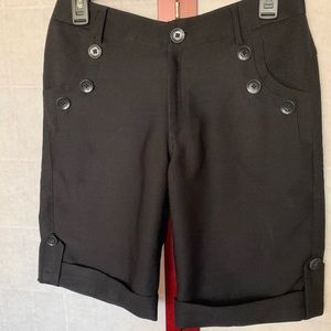 Black Cuffed Sailor Fit Gothic Boyfriend Shorts with Button Detail, S
